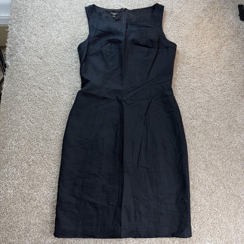 Talbots Dress Womens 10 Black Sleeveless Scoop Neck Jacquard Sheath Knee Length